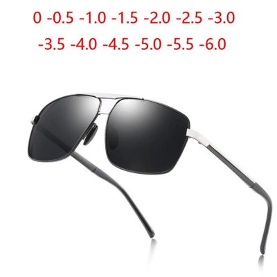 Gray Lens Square Finished Myopia Sunglasses Men Polarized Metal Driving UV400 Prescription Sun Glasses 0 0.5