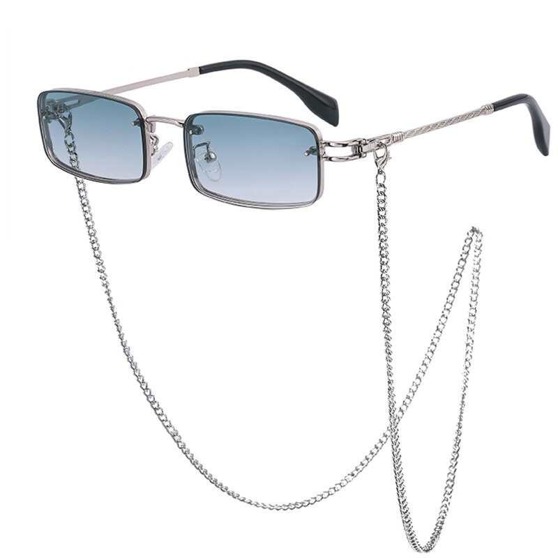 Modne okulary przeciwsloneczne meskie Vintage Luxury Chain Rimless okulary przeciwsloneczne damskie marka Disigner